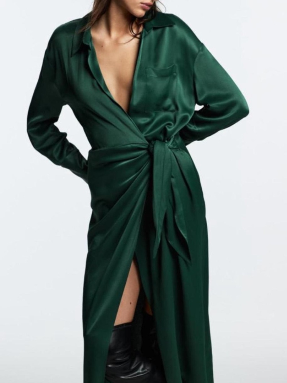 Zara  Wrap Satin Shirt Midi Dress